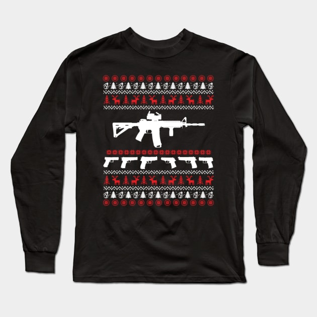 AR 15 Guns Ugly Christmas Model Long Sleeve T-Shirt by D3monic